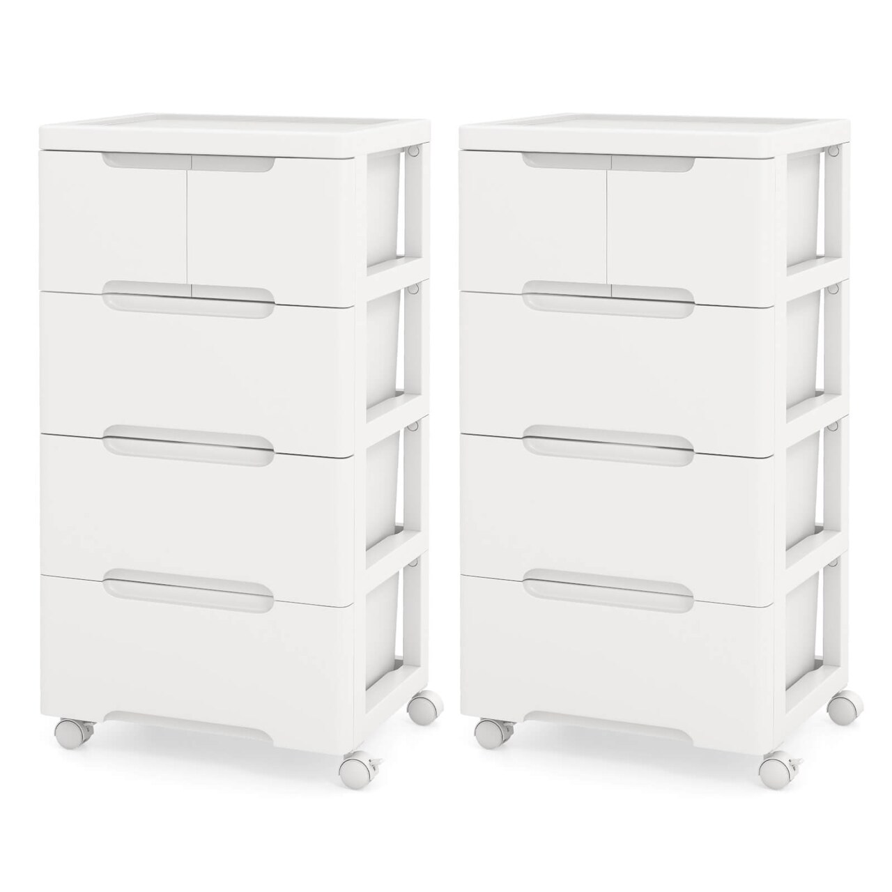 Costway 1/2 PCS 5-Drawer Plastic Rolling Storage Cart with 4 Universal Wheels Dresser Cabinet